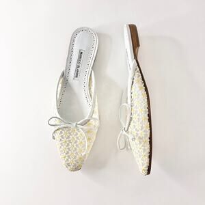 Manolo Blahnik Ballerimu Lace Daisy Floral Mule Slip On Flats 39